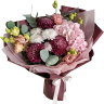 Букет «Бордовое облако» из хризантем, гортензии и эустомы